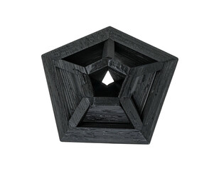 Intricate, dark gray, pentagonal,  3D geometric shape,  inner tunnel