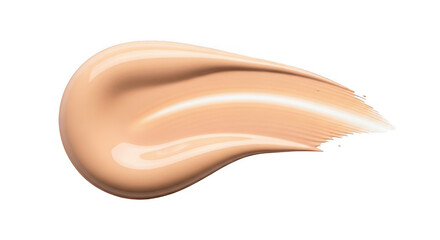 A thick, smooth swatch of liquid foundation makeup in a light tan shade, isolated on transparent background