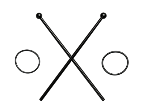Two black crossed rods with round black ends