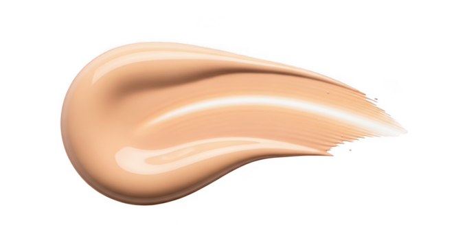 A thick, smooth swatch of liquid foundation makeup in a light tan shade, isolated on transparent background