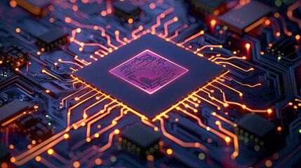 Smart AI Chip Embedded in Organic Material with Glowing Logic Paths and Thermographic Veins