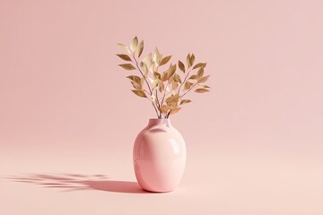 Pastel pink vase with golden leaves