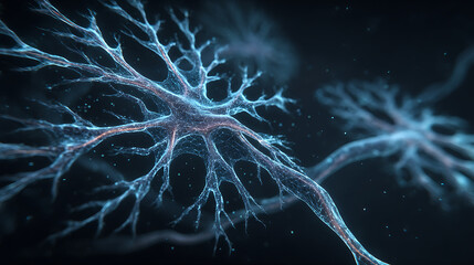 Biologically Inspired Glowing Circuit Board: Neuron or Leaf Vein Structure with Dim Light on Deep Blue, Abstract Tech Aesthetics for Reports