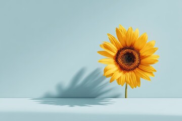 Single sunflower against a pale blue backdrop
