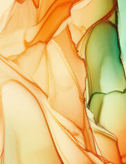 Metallic Iridescent Abstract Background in Fiery Orange, Golden Yellow, and Emerald Green
