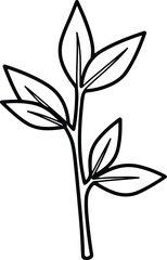 Vector Small plant branch leaves black and white silhouette design