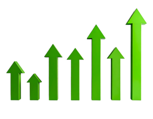 Series of green upward-pointing arrows, progressively increasing in size