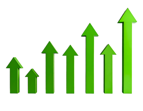 Series of green upward-pointing arrows, progressively increasing in size