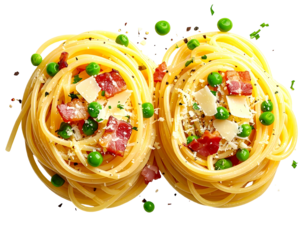 Two nests of spaghetti carbonara