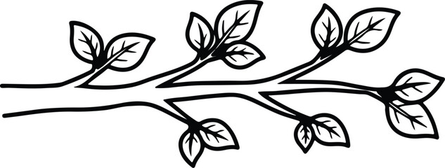 Vector Tree branch with leaves decorative minimalist silhouette design
