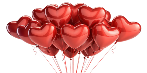Glossy Red Heart Balloons Floating on Transparent Background – 3D Render for Valentine's Day
Shiny Heart-Shaped Balloons in 3D Style – Romantic Design Element with Transparent Background
