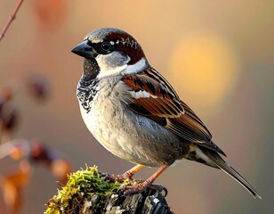 Sparrow perched on a stump