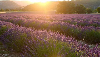 Naklejka premium Lavender Field Sunset Provence . Nature Concept. Generated Image
