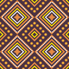 Seamless Ethnic Geometric Diamond Pattern in Brown and Yellow