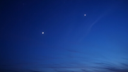 Crescent moon and bright planet in a deep blue twilight sky 4981 image isolated on a transparent background