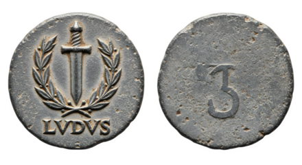 Ancient roman coin isolated on transparent background, featuring a sword and wreath design, showcasing the historical significance and numismatic value
