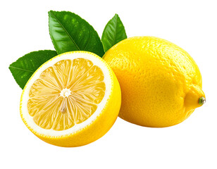 Fresh lemon halves with leaves