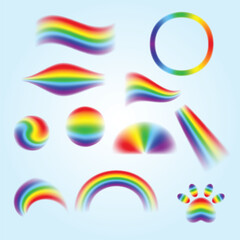 Fototapeta premium Abstract Gradient Colorful Rainbow Shape Element Set on Light Blue Background