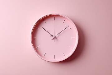 A simple, round, pink clock against a solid pink background
