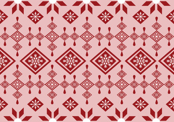Traditional Geometric Pattern in Red and Pink, snow, Christmas