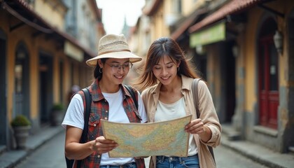 Wandering the cobblestone streets: Two female friends get lost in a new city together while exploring the world and sharing the joy of travel.