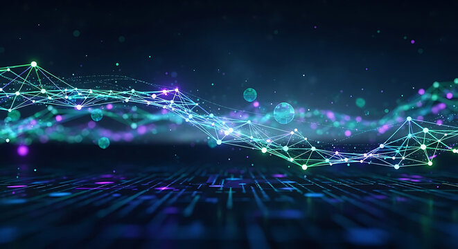 Digital Connection Web With Neon Nodes And Particles
