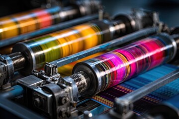 Fototapeta premium Close-up view of a multicolor printing press