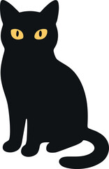 Flat style black cat silhouette with glowing eyes
