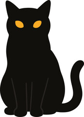 Flat style black cat silhouette with glowing eyes