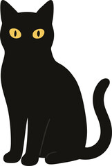 Obraz premium Flat style black cat silhouette with glowing eyes