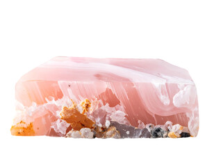 Pink mineral specimen, layered and veined