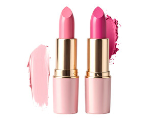 Two pink lipsticks, light and deeper shades, with lipstick smudges