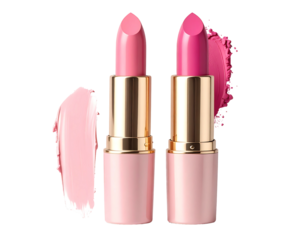 Two pink lipsticks, light and deeper shades, with lipstick smudges
