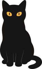 Flat style black cat silhouette with glowing eyes