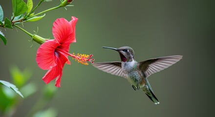 Fototapeta premium Hummingbird feeding on hibiscus flower