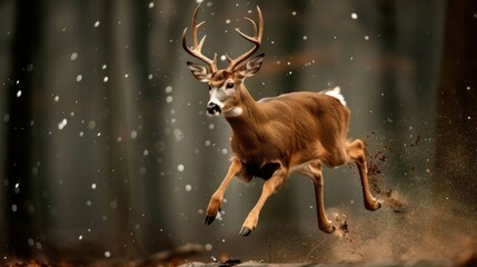 Deer running through forest