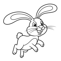 A cheerful cartoon rabbit leaps forward with a wide smile and expressive eyes. Its long ears, fluffy tail, and playful pose make it perfect for fun, kid-friendly designs.