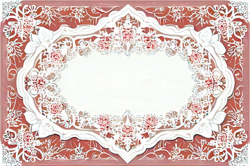 playing card / tarot card reverse side art, card back pattern or wedding stationery / card design - frilly red/pink and white intricate lace arabesque