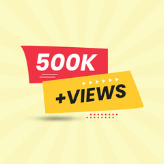 500k views promotion banner with red and yellow color scheme on light background
