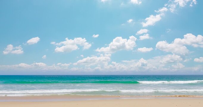 Landscape video scene of tropical beach with blue sky