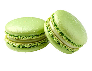Two pistachio-green macarons, close-up