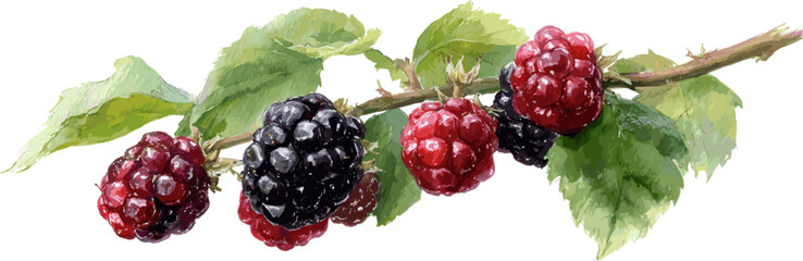 Blackberry watercolor, clipart style isolated on a white background. Vector illustration