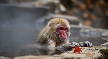 Fototapeta premium Japanese macaque in hot spring