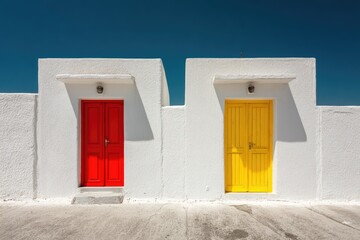 Two colorful doors on a white wall (1)