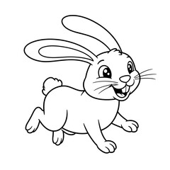 A lively cartoon rabbit hops forward with a wide smile and expressive eyes. Its long ears, fluffy tail, and joyful pose make it perfect for playful, kid-friendly scenes.
