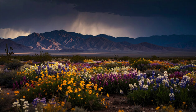 Desert Bloom After Rain . Nature Concept. Generated Image