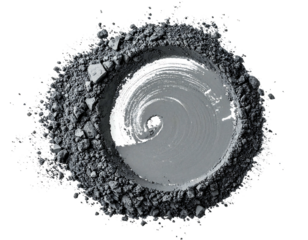 Gray powder swirls in a circular pattern