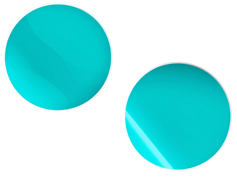 Two bright turquoise circles, slightly offset, with a white border
