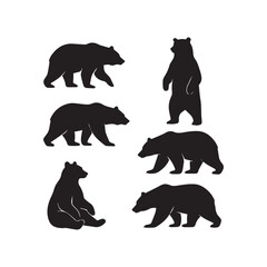 Set of bear silhouette vector illustration, bear in various pose