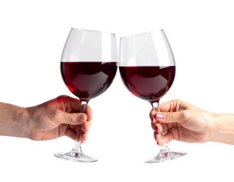 Two hands clink wine glasses, celebration